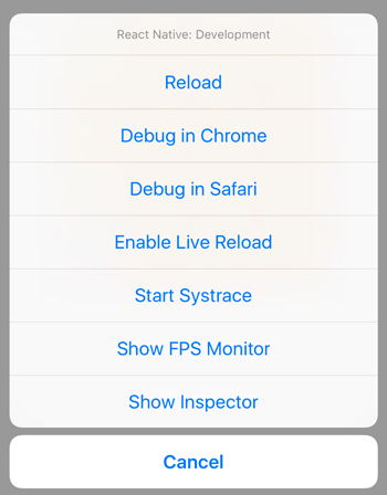 React native debug menu