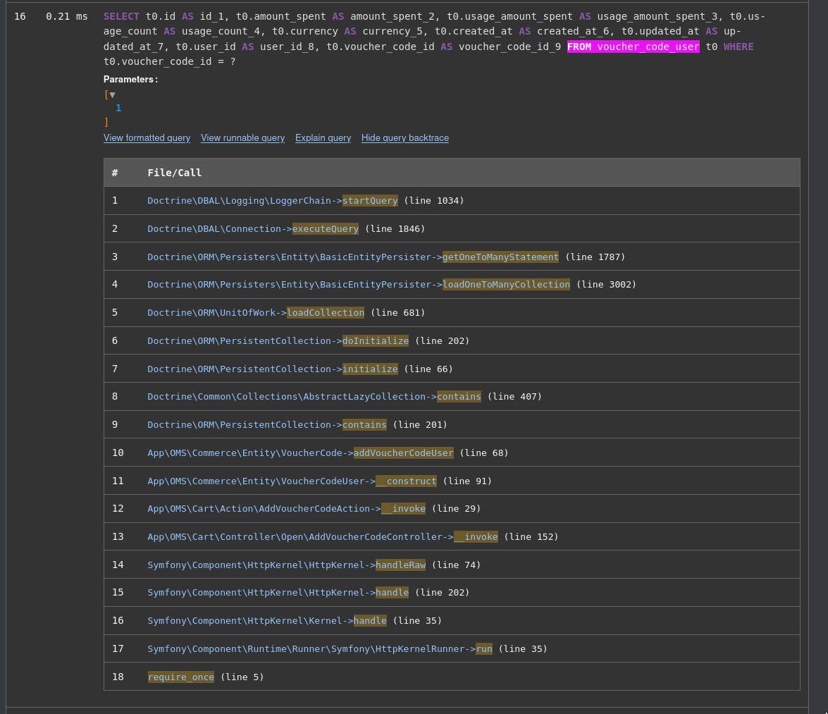 Backtrace de la requête SQL que l'on ne souhaite pas voir