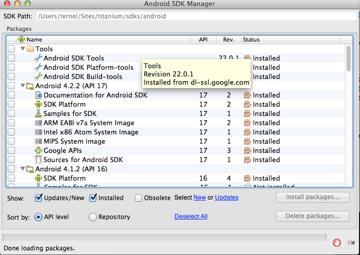 Capture of the android SDK manager